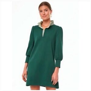 Pomander Place Tuckernuck Charlotte Terry Ruffle Neck Dress Green Sz S